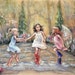 Dancing, rain - ORIGINAL pastel painting - wall art, three girls "Come Dance With Me My Friends!" Laurie Shanholtzer
