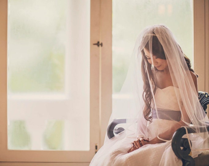 2-Tier Veil with Satin Ribbon, bridal veil, wedding veil, accessories, ivory, white, blush, champagne color, blusher veil
