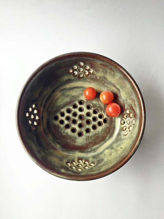 pottery berry bowl colander berry bowl fruit by CurlyGirliePottery