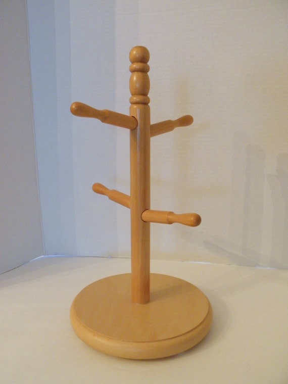 Solid Wood 4 arm Cup Mug Tree Holder Coffee Mugs by VintageGenie