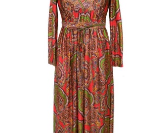 vintage 1970s paisley maxi dress / boho bohemian / bold pattern print / women's vintage dress / tag size 7