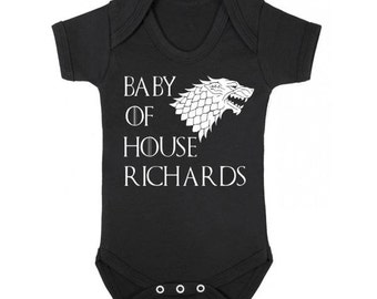 Game of Thrones Baby Onesie / Personalized Game Of Thrones Onesie / House Name Personalized Game of Thrones Baby Clothes / Baby Shower Gift