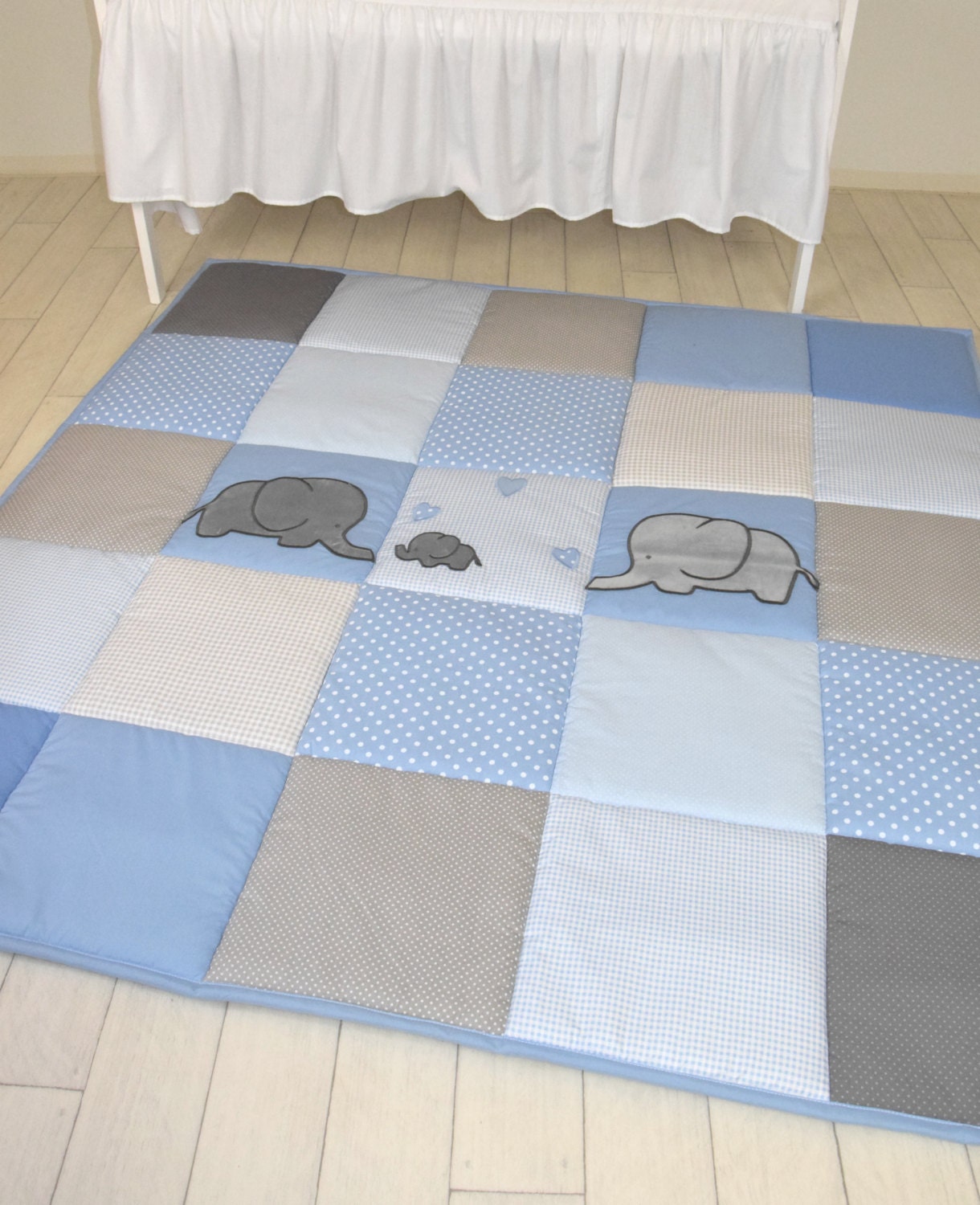 Elephant Playmat Baby Blue Gray Play Mat Baby Mat Baby