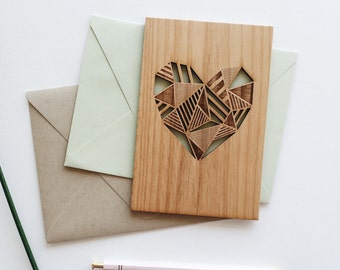 Valentine Card, Geometric Heart Wood Love Card