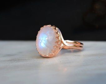 Moonstone Ring Rose Gold, Rainbow Moonstone, Rose Gold Promise Ring, Rose Gold Gemstone Ring, June Birthstone, 21st birthday gift for her