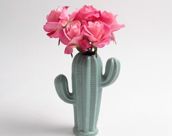 Cactus Vase - Small Seafoam Green Cactus Bud Vase - White Faux Taxidermy - Table Top Decor - Cactus Decor - Cactus Gift - Cactus Planter