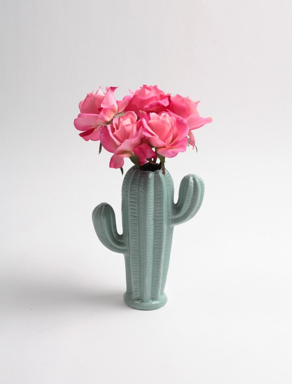 Cactus Vase Small Seafoam Green Cactus Bud Vase White Faux