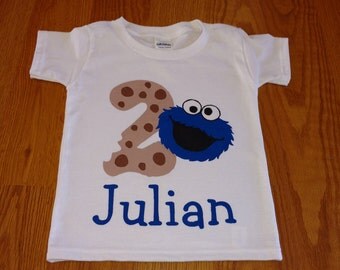 Cookie Monster - Sesame Street - 2nd Birthday Boy Onesie or T-Shirt - Personalized