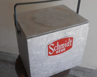 Vintage Metal Cooler Schmidt Beer Advertising Breweriana Collectible Retro Ice Chest