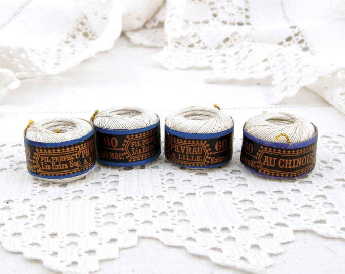 1 Reel of 50 Meters / 164 ft Antique French White Colored Linen Thread "Au Chinois", Vintage Haberdashery, Sewing, Craft Supplies, Crafting