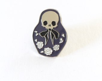 Nesting doll soft enamel pin, lapel pin, goth creepy cute skull jewelry, matryoshka