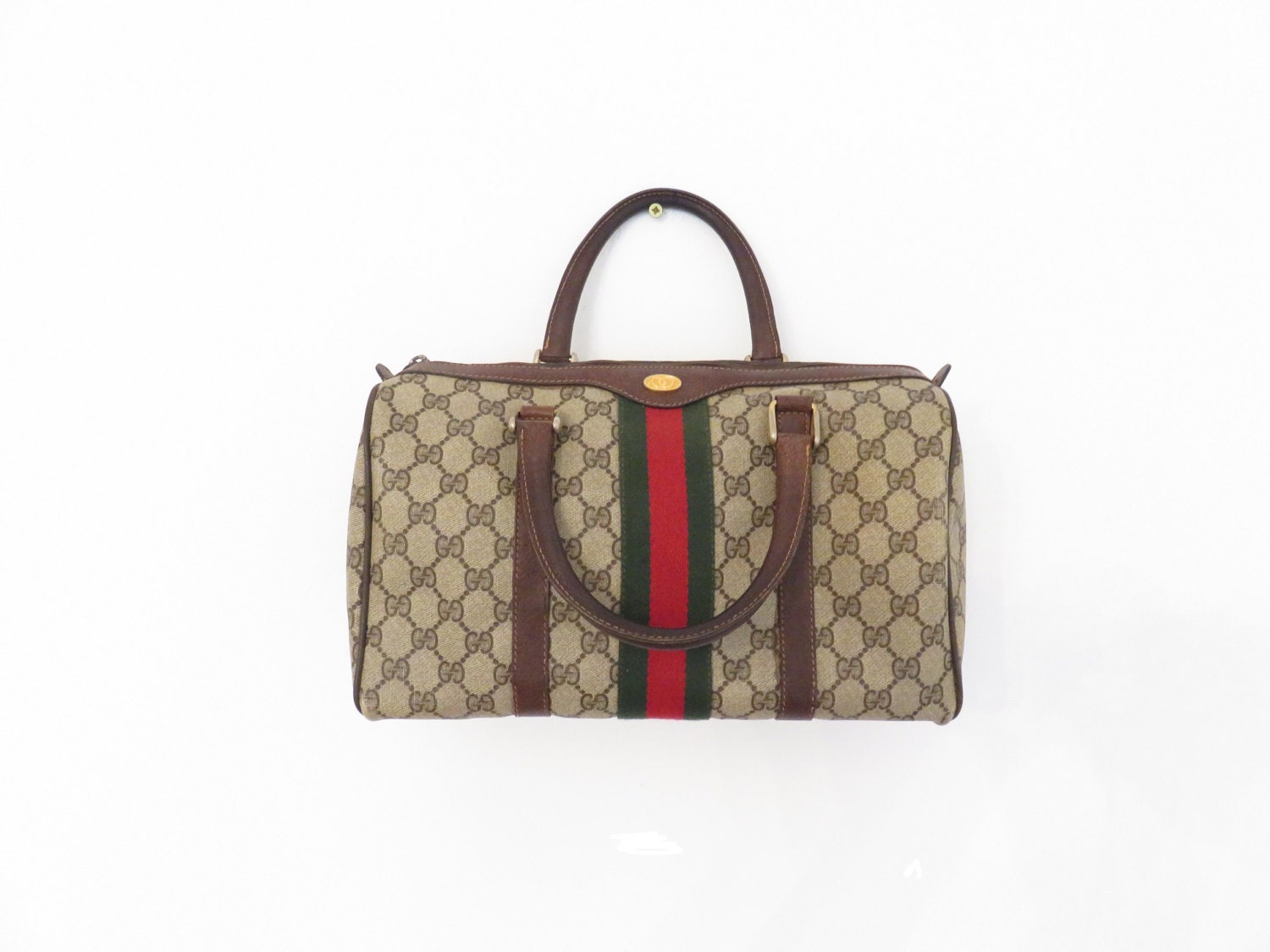 GUCCI Made in Italy Monogram Canvas Brown and Grey Speedy Bag