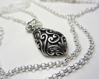 925 Sterling Silver Necklace with Intricate Design Handcrafted Teardrop Necklace Swirling Necklace Victorian Style Vintage Style Gift / Her