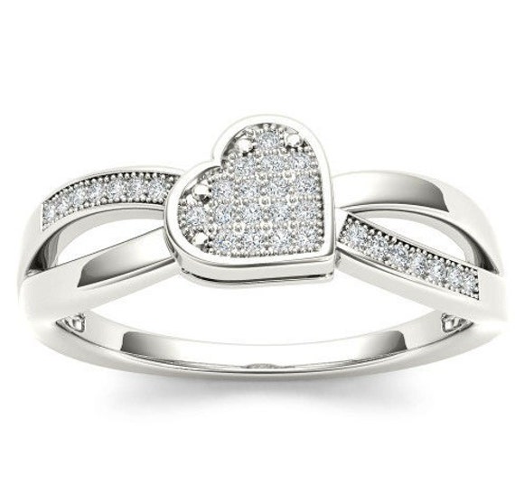 10Kt White Gold Diamond Heart Ring by ElizabethJewelryInc on Etsy