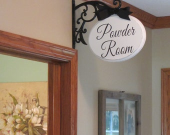 French Country, Farmhouse, Wood Sign, Bracket Hanging, Powder Room Sign