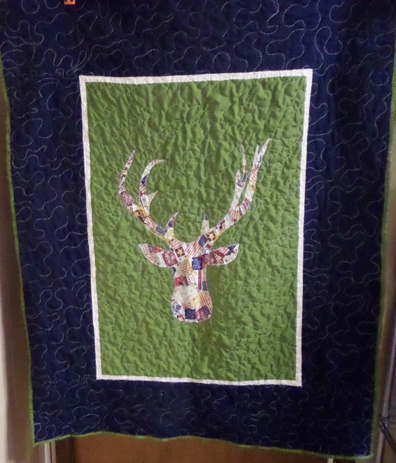 Patriotic deer head quilt Deer boy crib quilt by createdbymammy