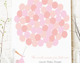 Baby Shower Guest Book Alternative - Girl Baby Shower Decor - Pink Baby Shower - Nursery Art - Canvas Guest Book - Stork Baby Shower