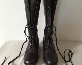 PRICE REDUCED...90s tall boots | Geoffrey Cardin black leather lace up boots | size 8.5