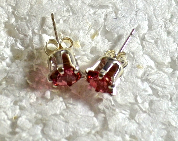 Red Pink Topaz Stud Earrings, 6mm Round, Natural, Set in Sterling Silver E881