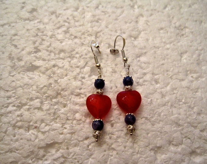 Ruby and Sapphire Gem Bead Earrings. Sterling Silver E123