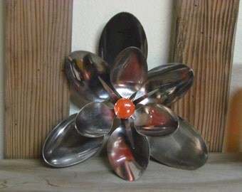 Vintage handmade spoon flower, vintage spoons welded into a flower, vintage kitchen decor, retro kitchen decor, unique kitchen decor, spoons