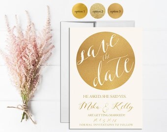 Gold Save the Date Invitation Printable, Wedding Save the Date, Digital, Template, Save the date Card, Gold Glitter, Gold Sparkle, Circle