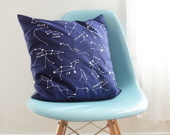 STAR CONSTELLATIONS CUSHION Cover. Blue and White Astronomy Teenager Gift 40 cm 16 inch Square Zodiac Stars Print Indigo Science BuzzFeed
