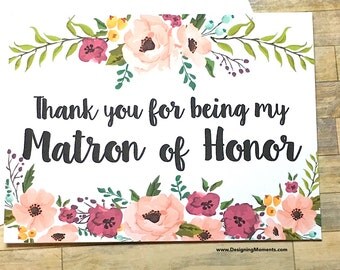 Matron of Honor Thank You Card - Floral Thank You For Being My Matron of Honor Card - Wedding Thank You - Maid of Honor - MULBERRY