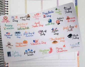 Yearly Holiday Stickers / Holiday Marker Sticker / Holidays Planner Stickers / Fall, Winter, Spring, Summer Holiday Planner Stickers
