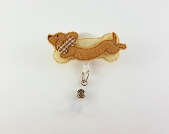 Dachshund Dog - Felt Badge Reel - Retractable ID Badge - Cute Badge Reels - Nurse Badge Reel - Veterinarian ID Holder - RN Badge Holder
