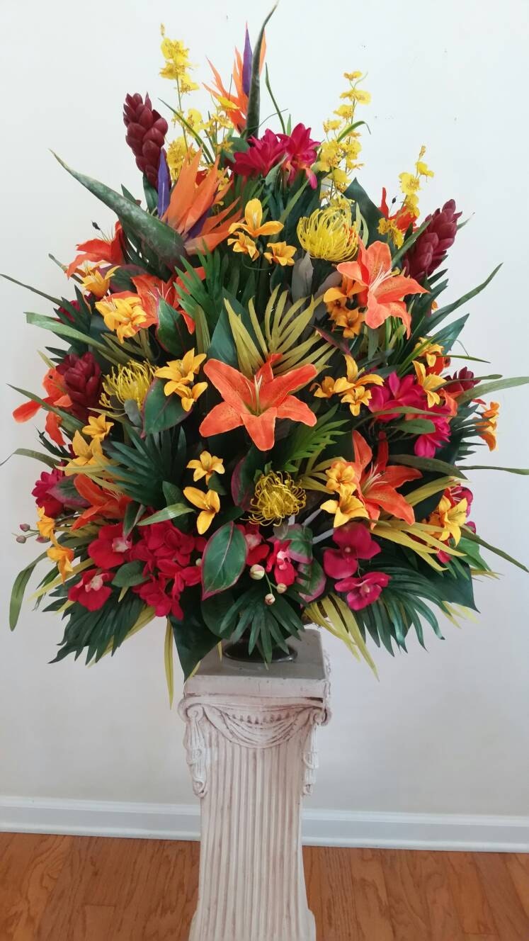 Extra Large Tropical Floral Arrangement Foyer Table Hotel