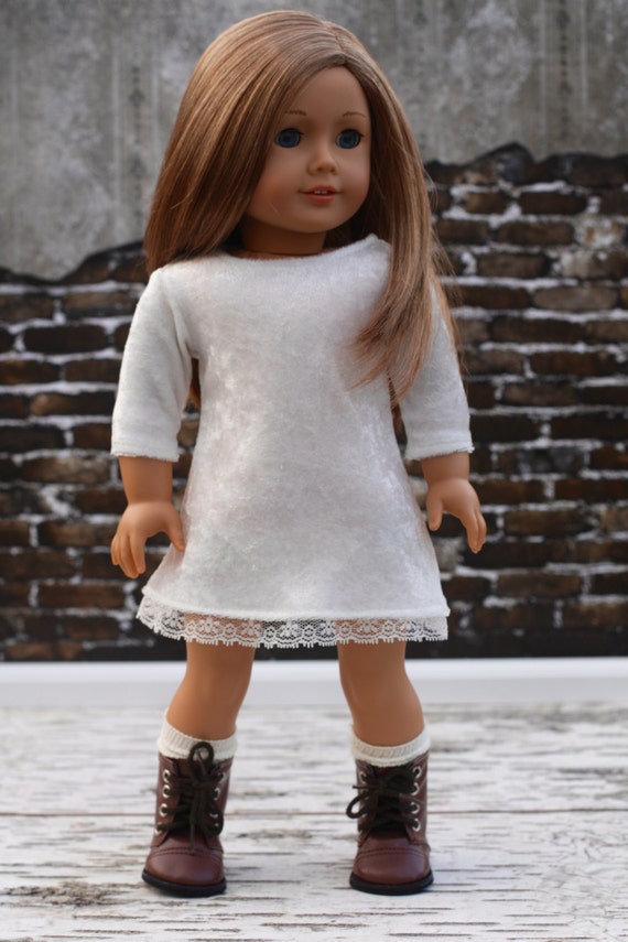 18 Inch Girl Doll Clothes | Ivory Velvet and Lace 3/4 Sleeve DRESS for Dolls such as American Girl