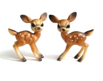 Rubber Deer Figurines, Vintage Fawn Deer, Mid Century Christmas Home Decor, Japan Toy Animal, Bambi Like Deer Toy