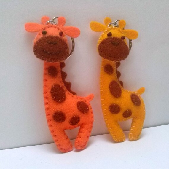 Plush Giraffe keychain Felt Giraffe charm key ring by DusiCrafts