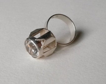 Modernist silver and rock crystal ring, 1970s (F228)