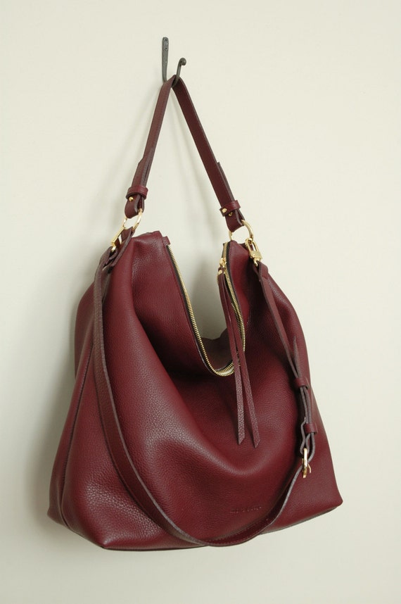 SALEBurgundy Leather Hobo Bag Top Handle Bag Pebbled by morelebags
