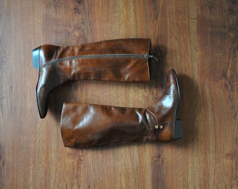 knee high leather boots / tall brown leather boots / Ferragamo riding boots 7