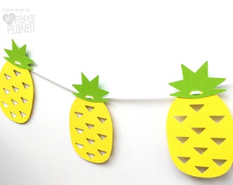 Tropical pineapple banner. Yellow and Green. Bunting, garland. Birthday party, celebrations, summer, luau, party decorations.