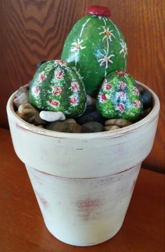 Hand painted Rock Art CACTUS Rocks with hand painted 5 inch