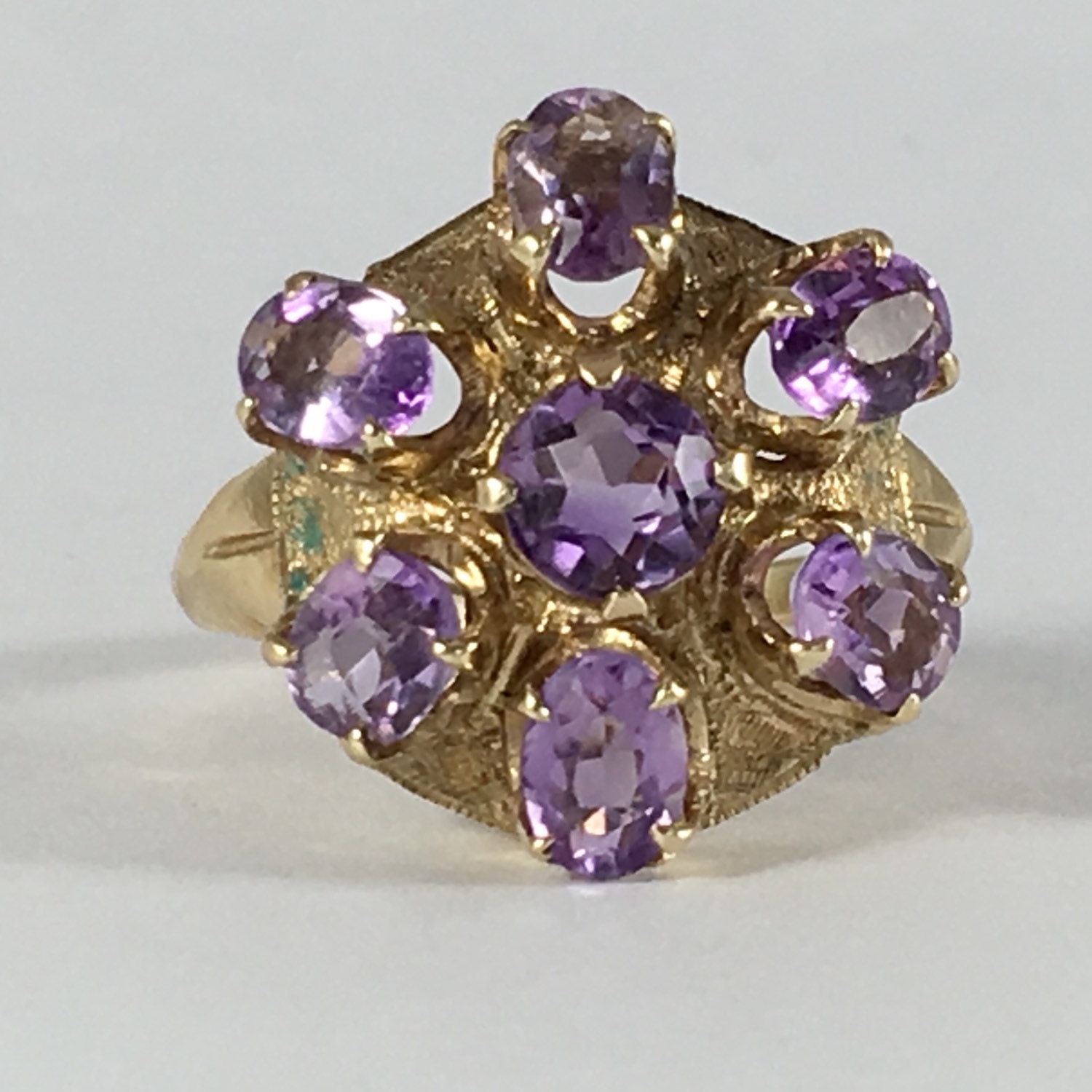 Vintage Amethyst Cluster Ring in 10k Yellow Gold by Esemco. 1.68 TCW ...