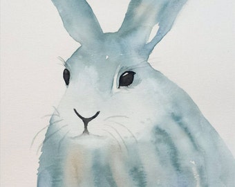 Watercolor Rabbit Art, ORIGINAL 11"x14 Watercolor Bunny, Bunny Art, Nursery Art Rabbit Painting, Rabbit Sketch, Rabbit Art, Waterolor Rabbit