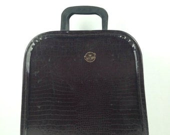 Vintage Jet Away Suitcase 1950s Brown Wig Bag Jet Away Crocidile Pattern Vintage Travel Case Old Mid Century Wig Bag Case Alligator Print