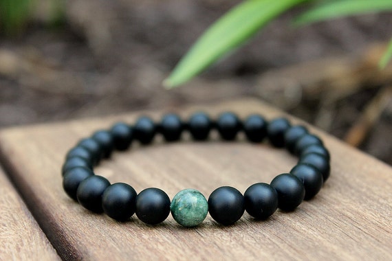 Mens Bracelet African Jade & Black Onyx Bracelet by ManAndStone