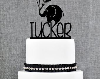 Baby Name Topper With Elephant, Custom Baby Name Cake Topper, Baby Elephant Cake Topper - (T060)