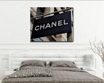 Chanel art, Coco Chanel shop sign, chanel decor, Chanel boutique store, fashion canvas art, large art print, chanel wall art girls bedroom