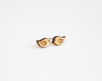 Wooden Bird Earring Studs | Cute Earrings | Wood Earrings | Hypoallergenic Stud Earrings Titanium Earrings Studs Nickel Free Earrings