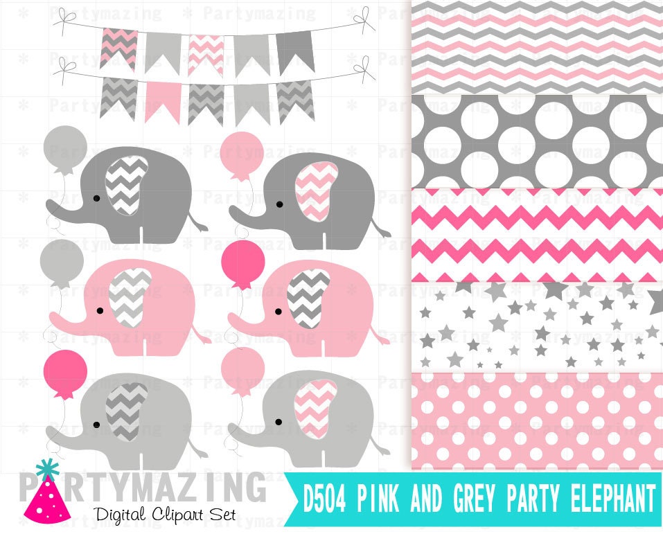 free pink and grey elephant clipart - photo #49