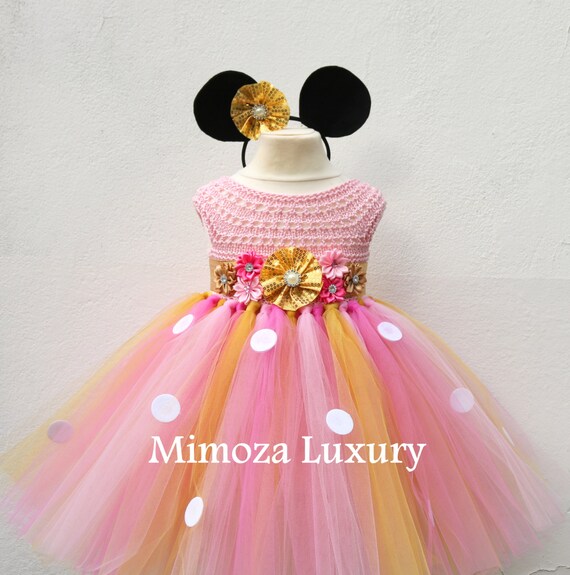 Minnie mouse dress minnie mouse birthday dress Flower girl dress pink tutu dress mickey mouse princess dress pink crochet top tulle dress