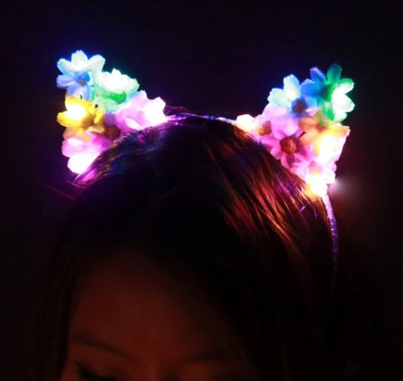 Rainbow LED Light Up Flower Cat EarsLED Mouse EarsFloral Cat