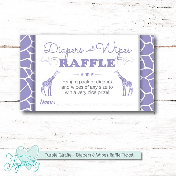 items similar to purple giraffe diapers and wipes raffle ticket inset